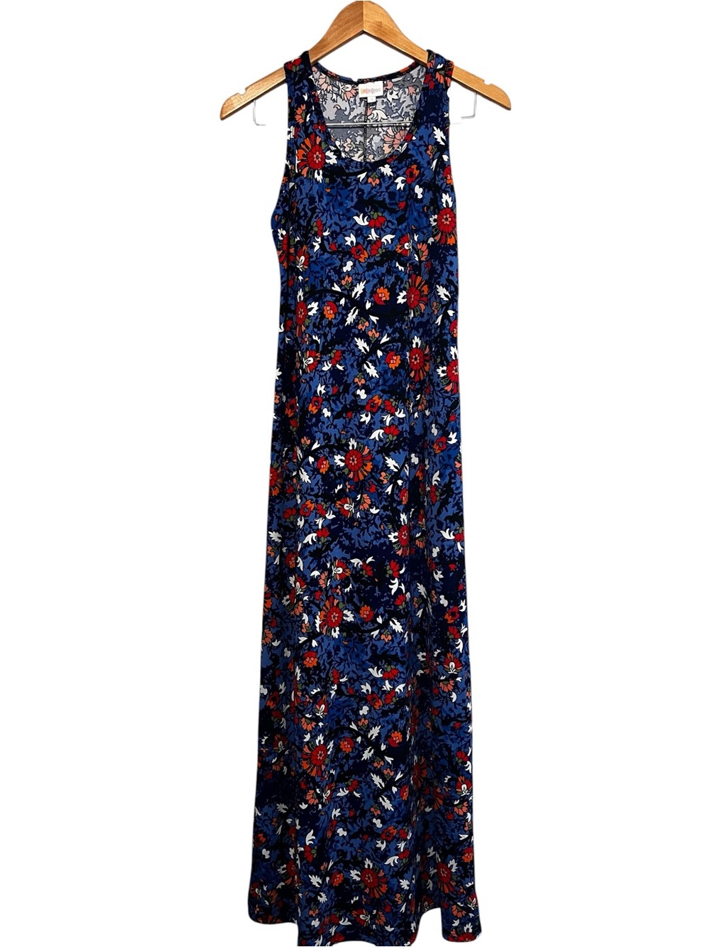 LuLaRoe Navy Floral Sleeveless Maxi Dress with Red & White Blooms